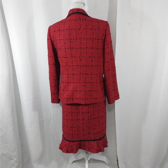 LE SUIT! TWEEDY RED, BLACK, WHITE PLAID RUFFLED SKIRT 2 PC SUIT SET! SZ 14P - Picture 7 of 12